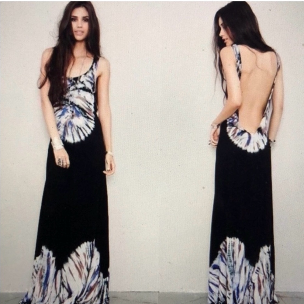 Black Tie Dye Open Back Maxi Dress